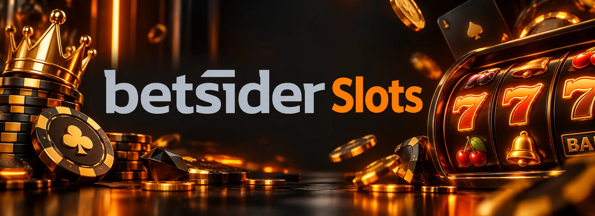 Betsider Slots Willkommensbonus 750 € plus 150 Freispiele auf dunklem Hintergrund mit orangefarbenem Akzent